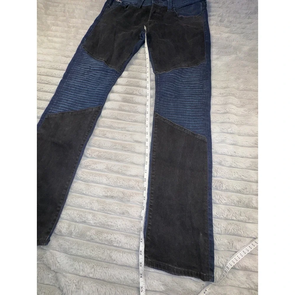 True Religion Mens 38 Rocco Classic Slim Moto Jeans Blue Black Ribbed‎ 36x33